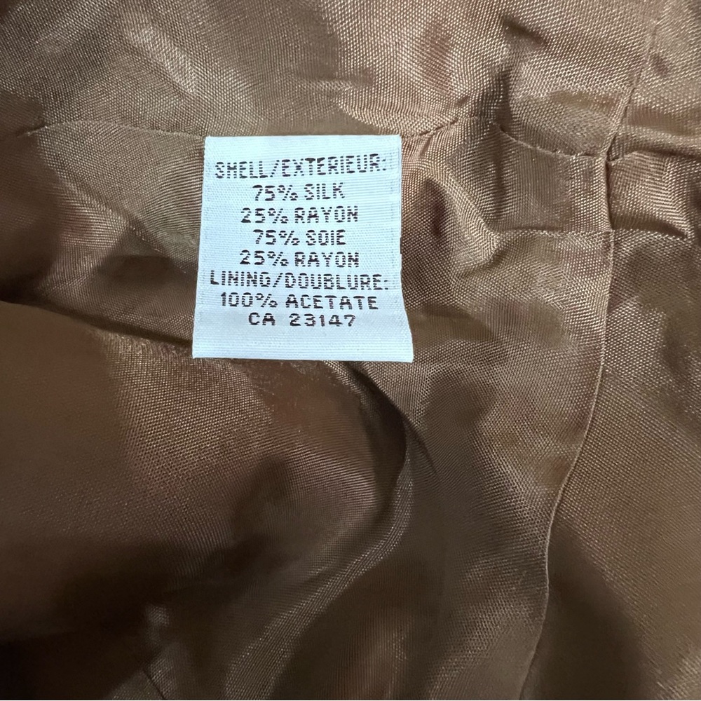 TALBOTS Tweed Brown Tan Green Crop Lined Blazer with Peplum Silk Blend SZ 14 - Picture 11 of 12